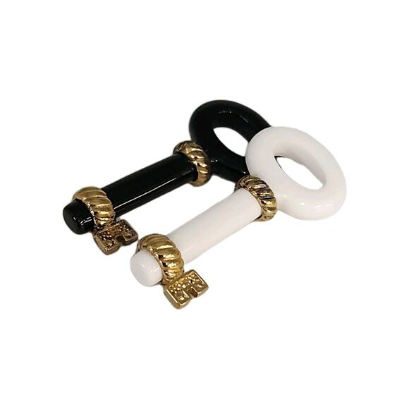 925 Sterling Silver Black And White Animal Key Pendant Set With Gold Tone... - Picture 1 of 10